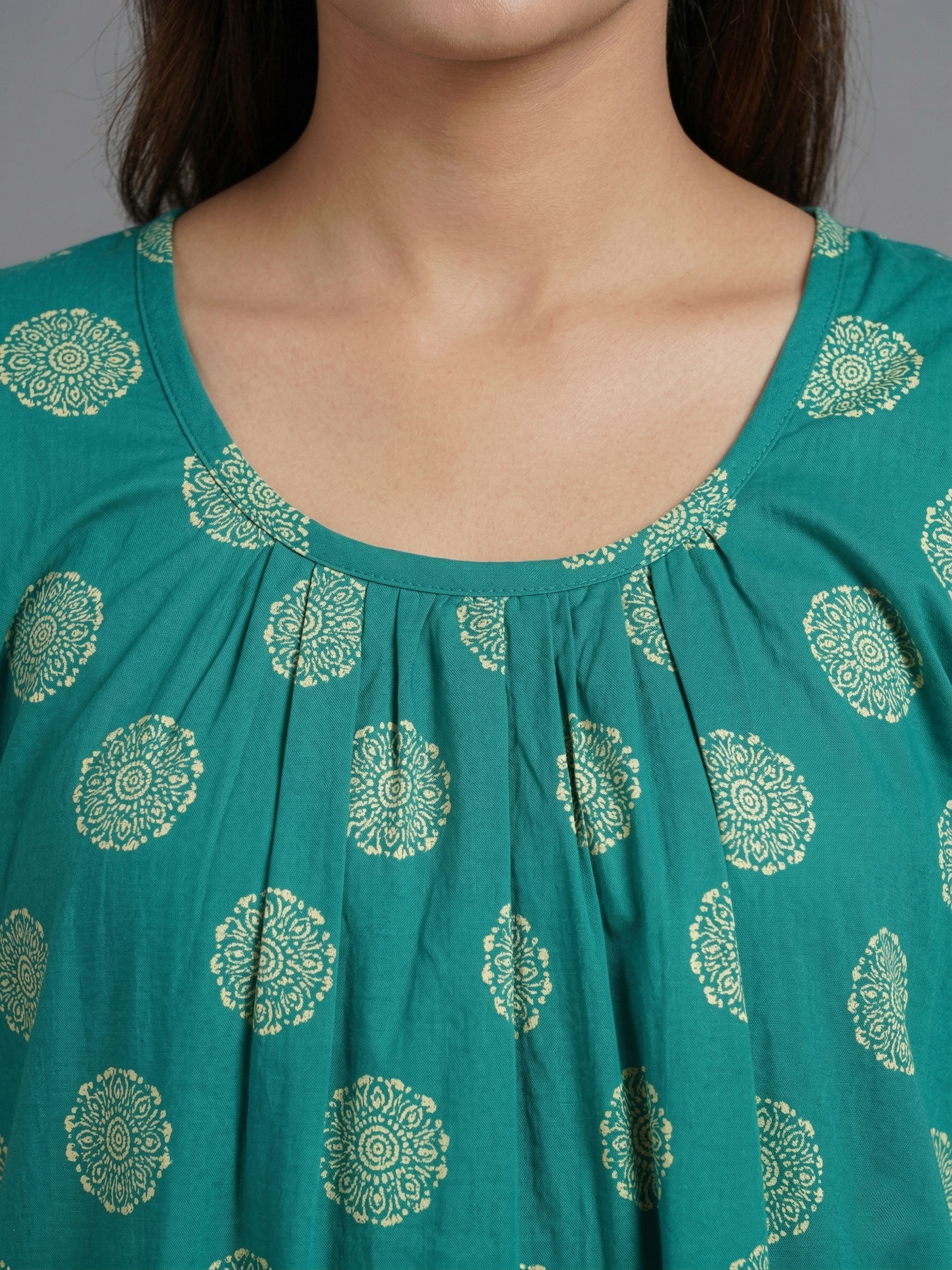 Teal Green Pure Cotton Nighty | Free Size | Limited Edition Design | Print 5