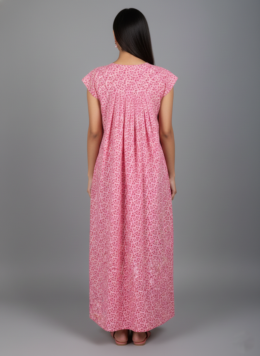 Daily Comfort Ankle-Length Cotton Nighty – Pink Floral Print 7