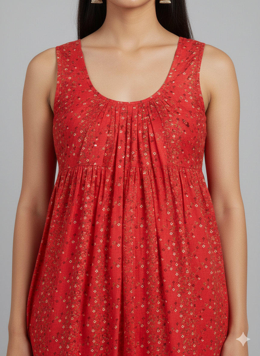 Daily Comfort Ankle-Length Cotton Nighty – Red Floral Print 35