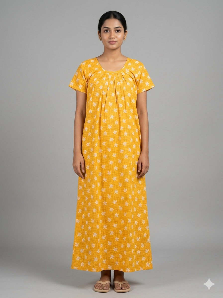 Ruby Glow Combo – Red, Light Yellow & Grey Cotton Nighty Combo (Pack of 3)