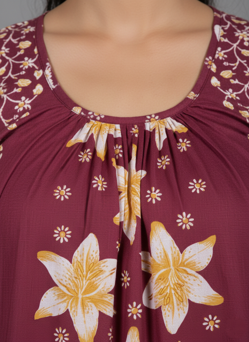 Daily Comfort Ankle-Length Cotton Nighty – Maroon Floral Print 8