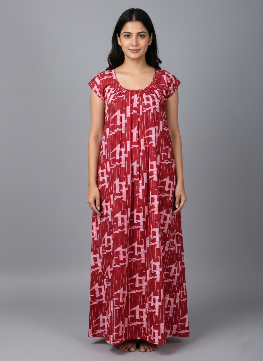 Daily Comfort Ankle-Length Cotton Nighty – Red Floral Print 39