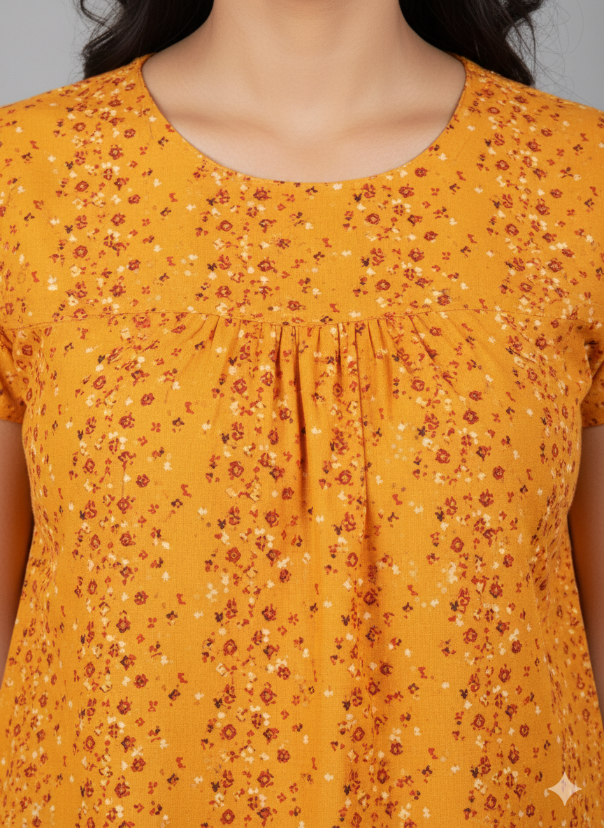 Daily Comfort Ankle-Length Cotton Nighty – Orange Floral Print 9