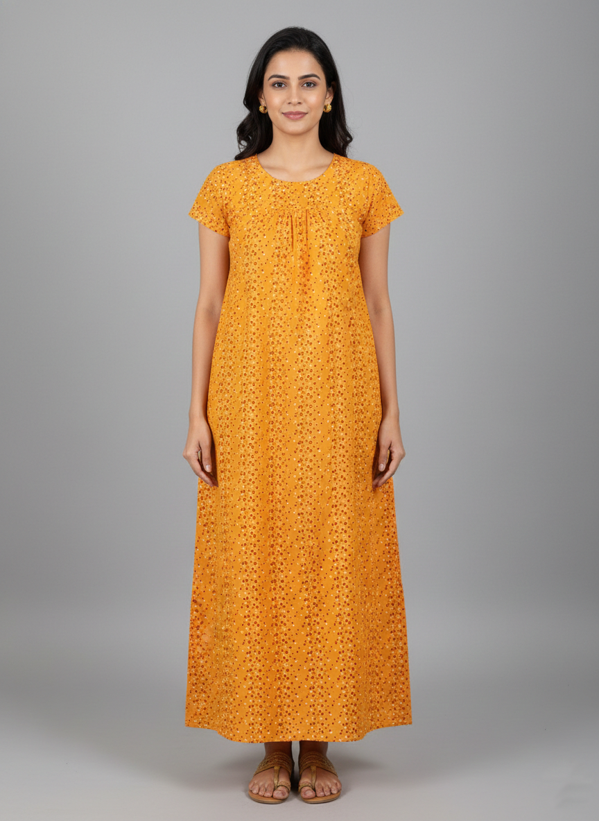 Daily Comfort Ankle-Length Cotton Nighty – Orange Floral Print 9