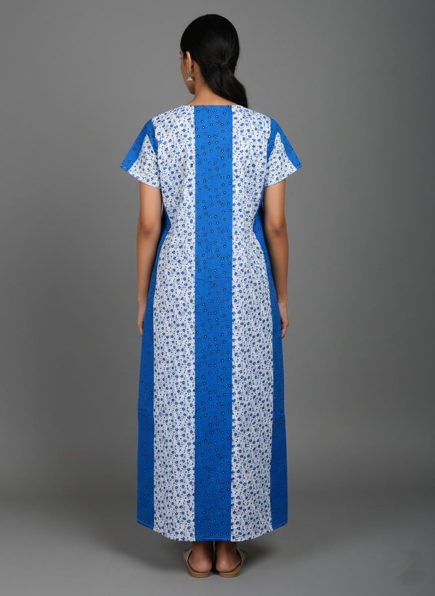 Daily Comfort Ankle-Length Cotton Nighty – Sky Blue Floral Print 9