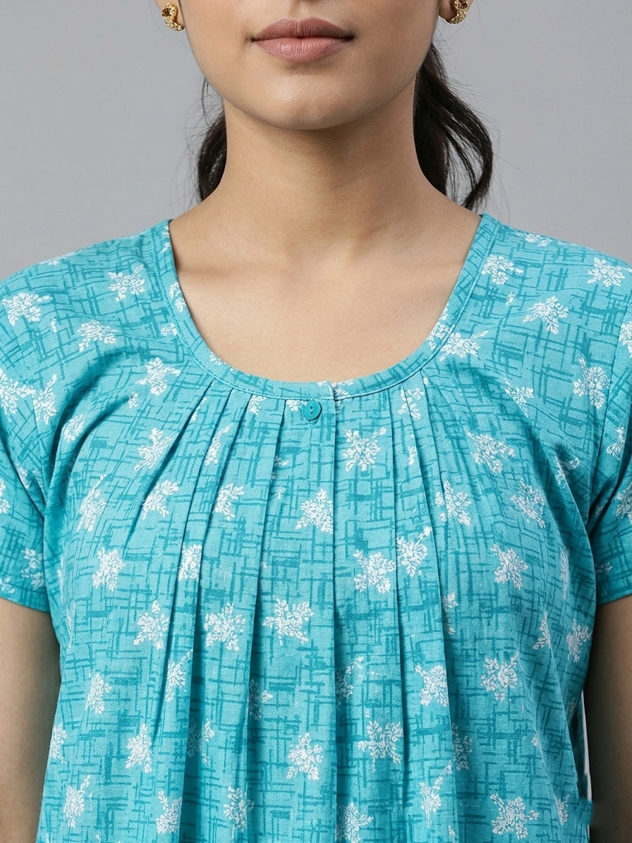 Teal Green Pure Cotton Nighty | Free Size | Limited Edition Design | Print 7