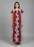 Daily Comfort Ankle-Length Cotton Nighty – Maroon Floral Print 9