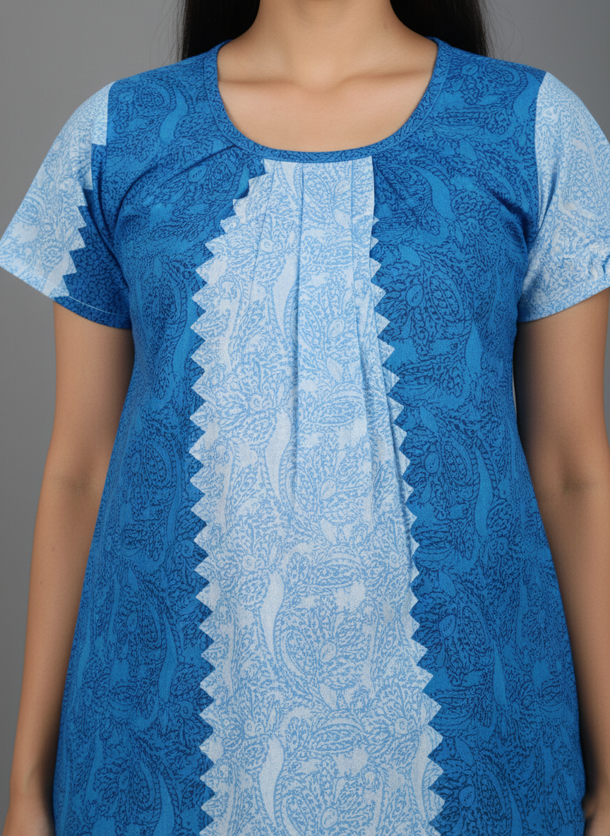 Daily Comfort Ankle-Length Cotton Nighty – Sky Blue Floral Print 7