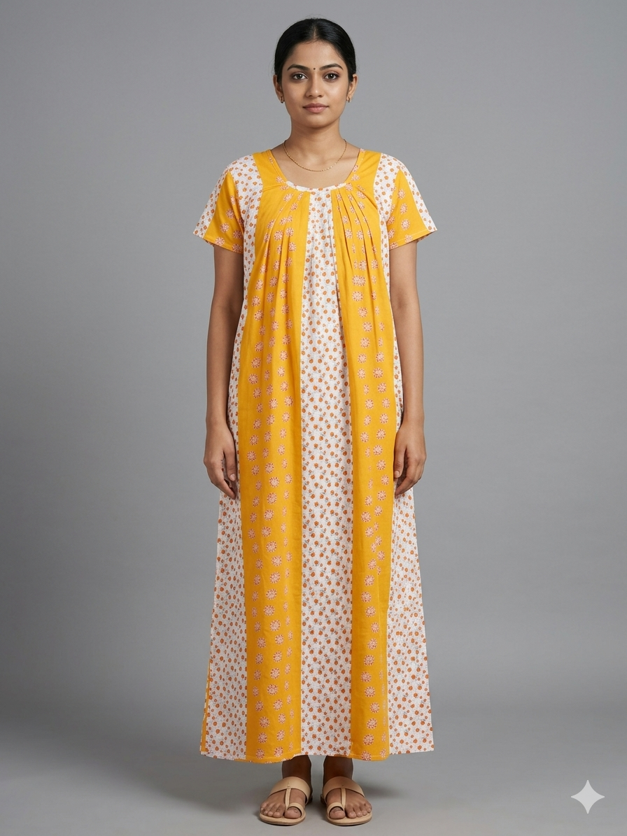 Bold Contrast Combo – Dark Pink, Yellowish Orange & Light Yellow Cotton Nighty Combo (Pack of 3)