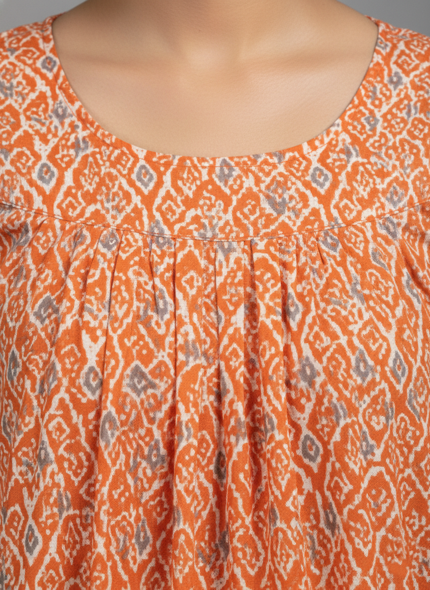 Daily Comfort Ankle-Length Cotton Nighty – Orange Floral Print 21