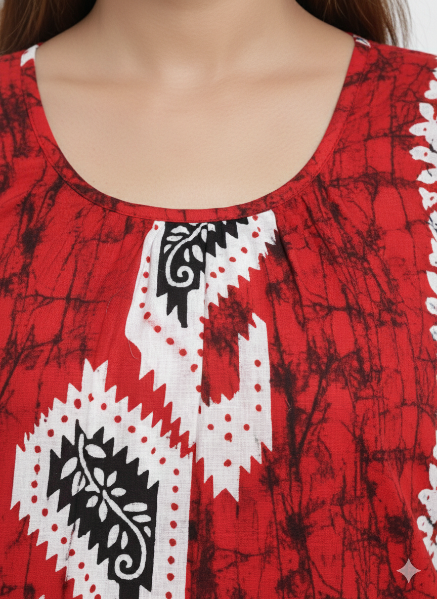 Daily Comfort Ankle-Length Cotton Nighty – Red Floral Print 27