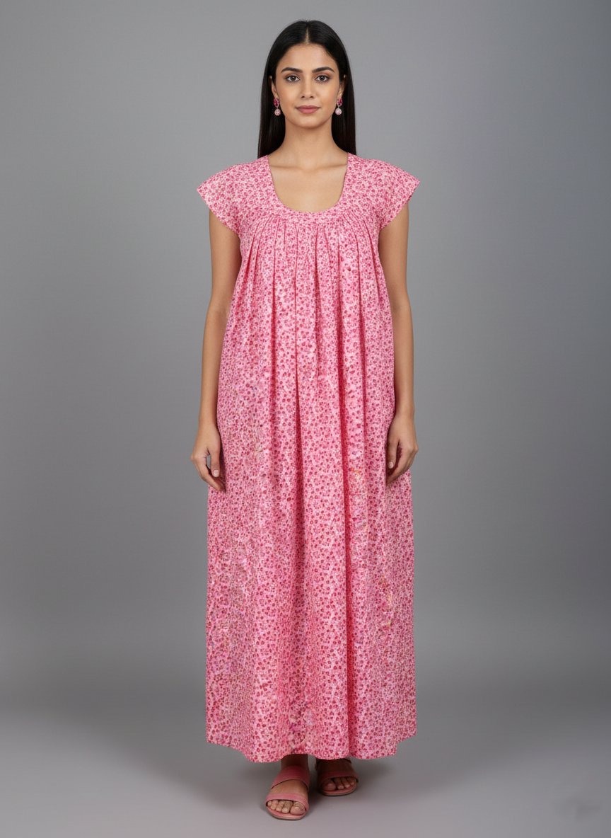 Daily Comfort Ankle-Length Cotton Nighty – Pink Floral Print 7