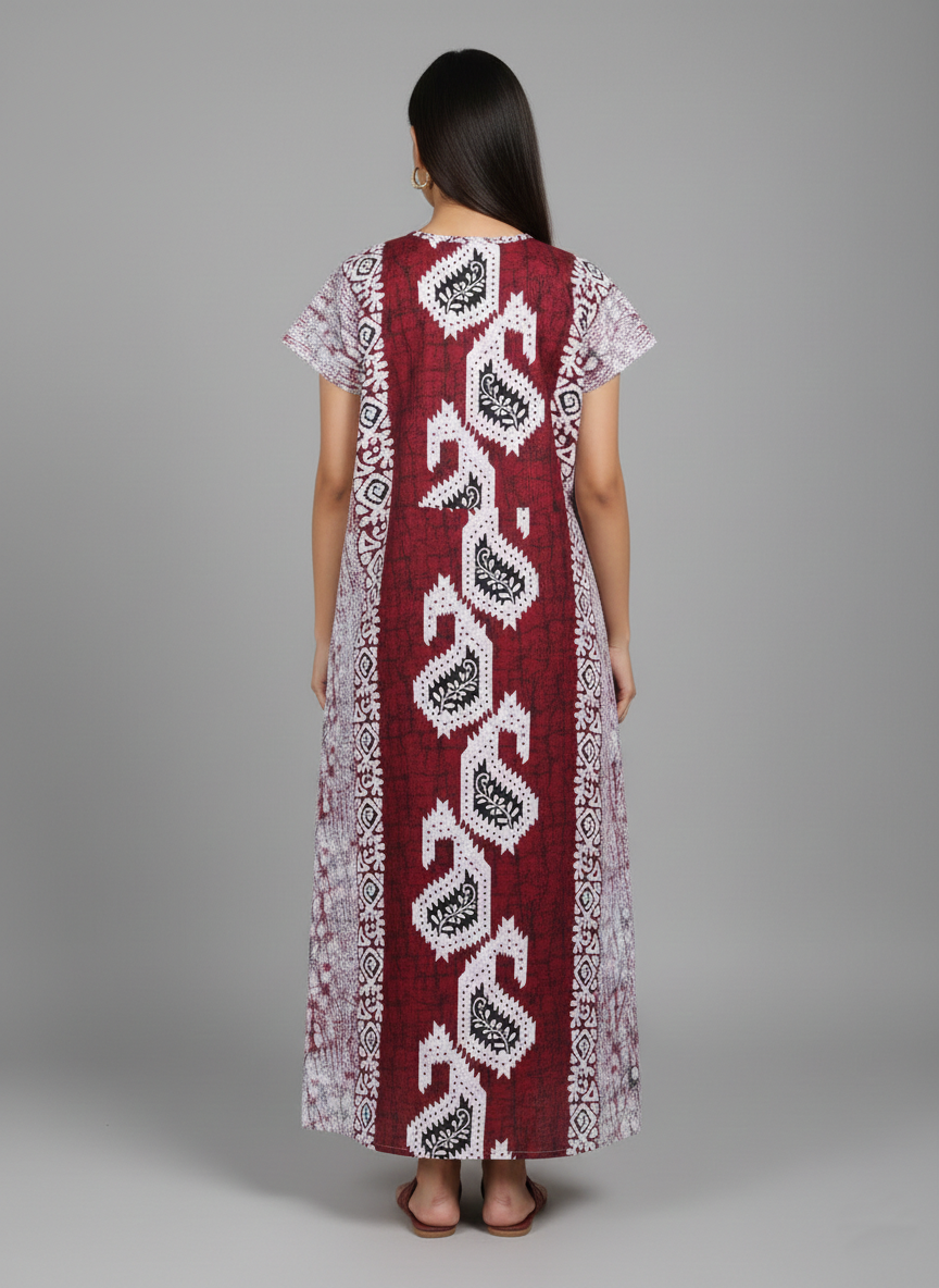 Daily Comfort Ankle-Length Cotton Nighty – Maroon Floral Print 9