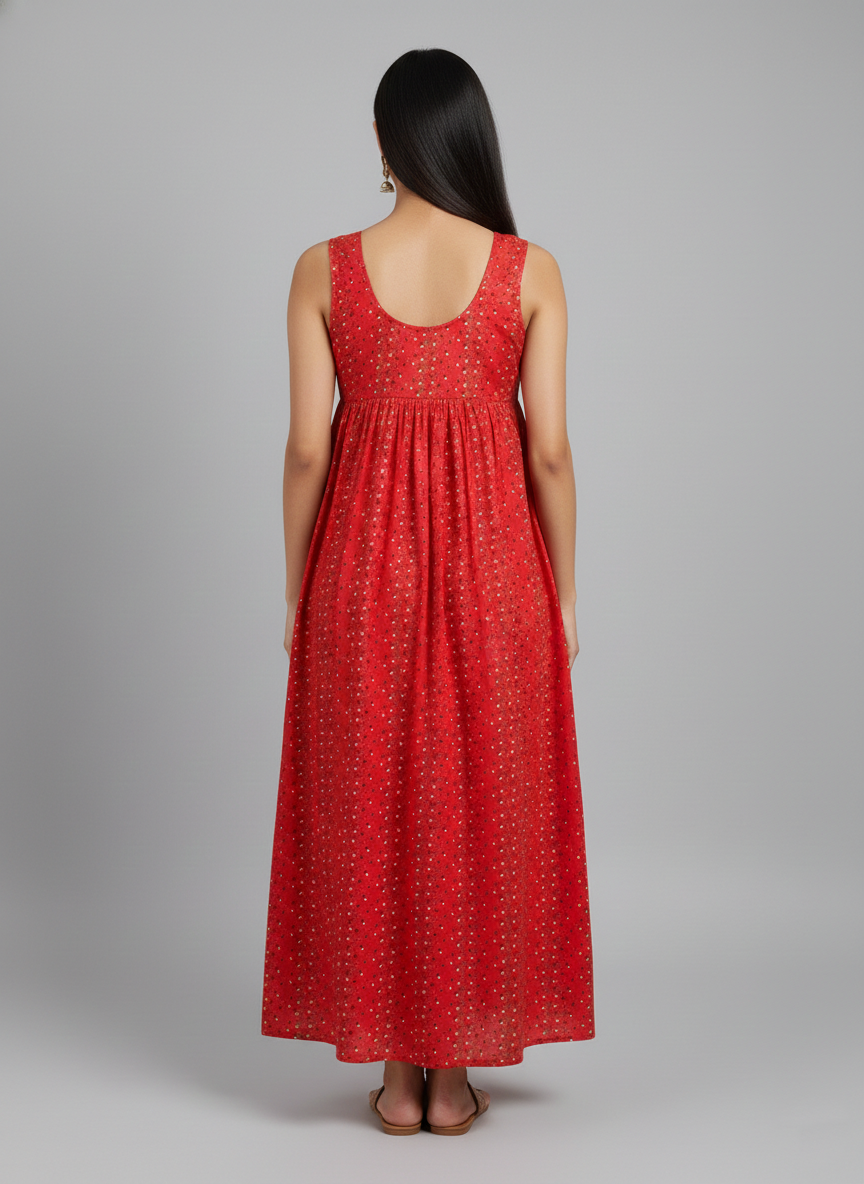 Daily Comfort Ankle-Length Cotton Nighty – Red Floral Print 35