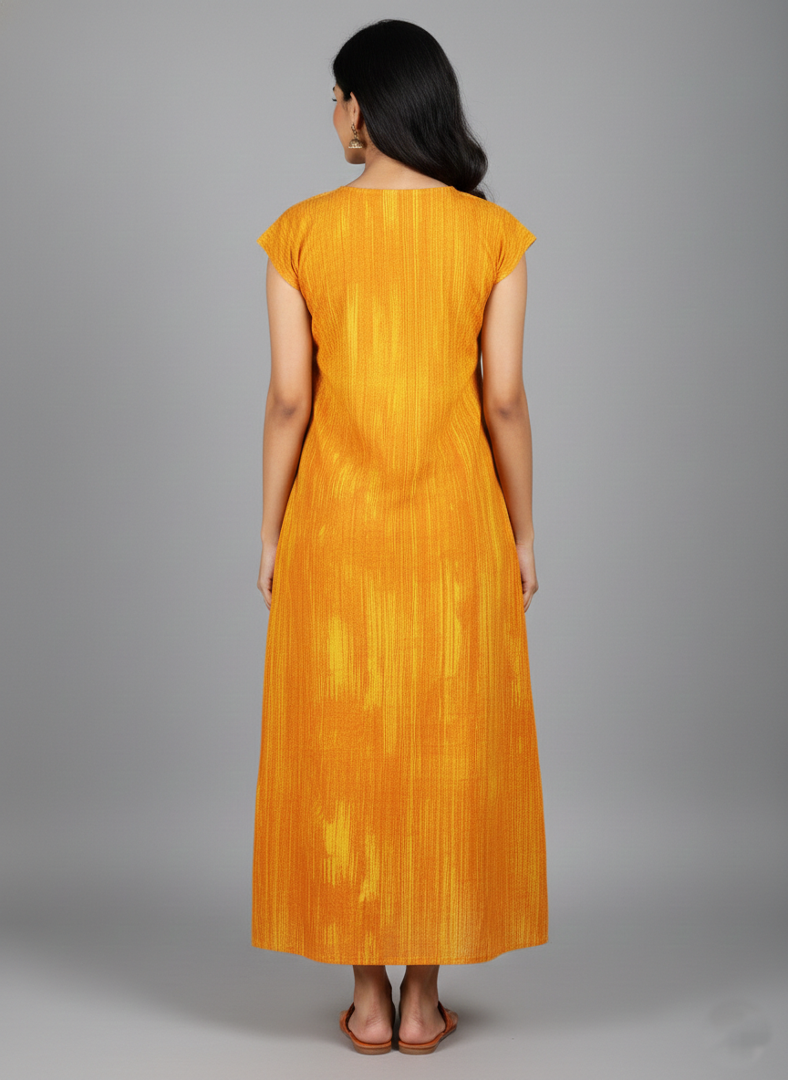 Daily Comfort Ankle-Length Cotton Nighty – Orange Floral Print 10