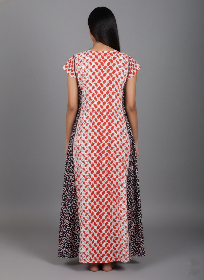 Daily Comfort Ankle-Length Cotton Nighty – Orange Floral Print 20