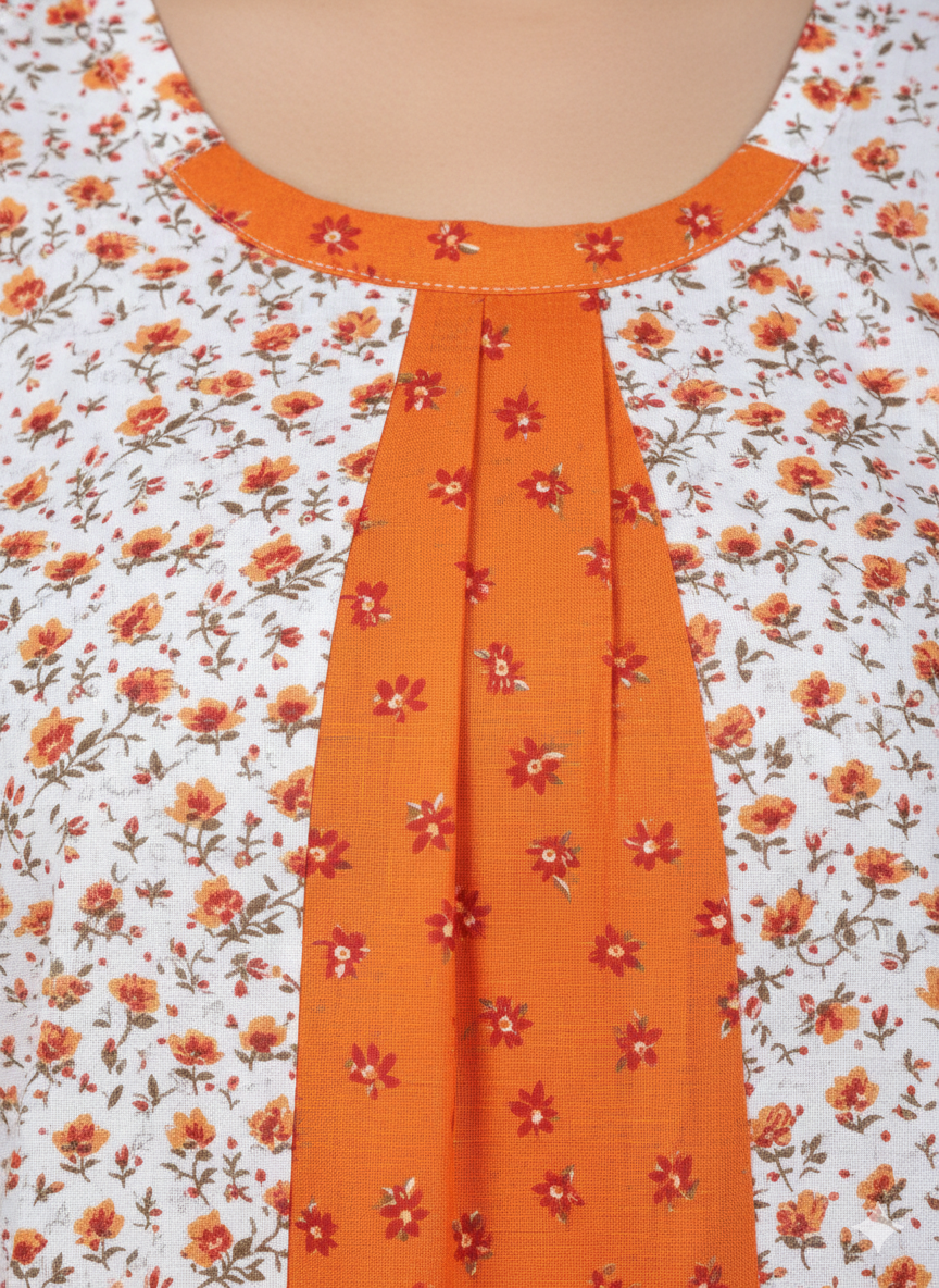 Daily Comfort Ankle-Length Cotton Nighty – Orange Floral Print 13