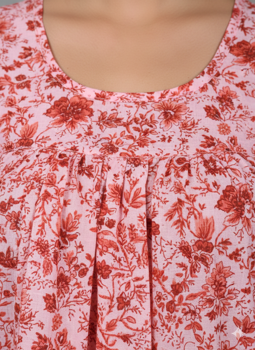 Daily Comfort Ankle-Length Cotton Nighty – Pink Floral Print 6