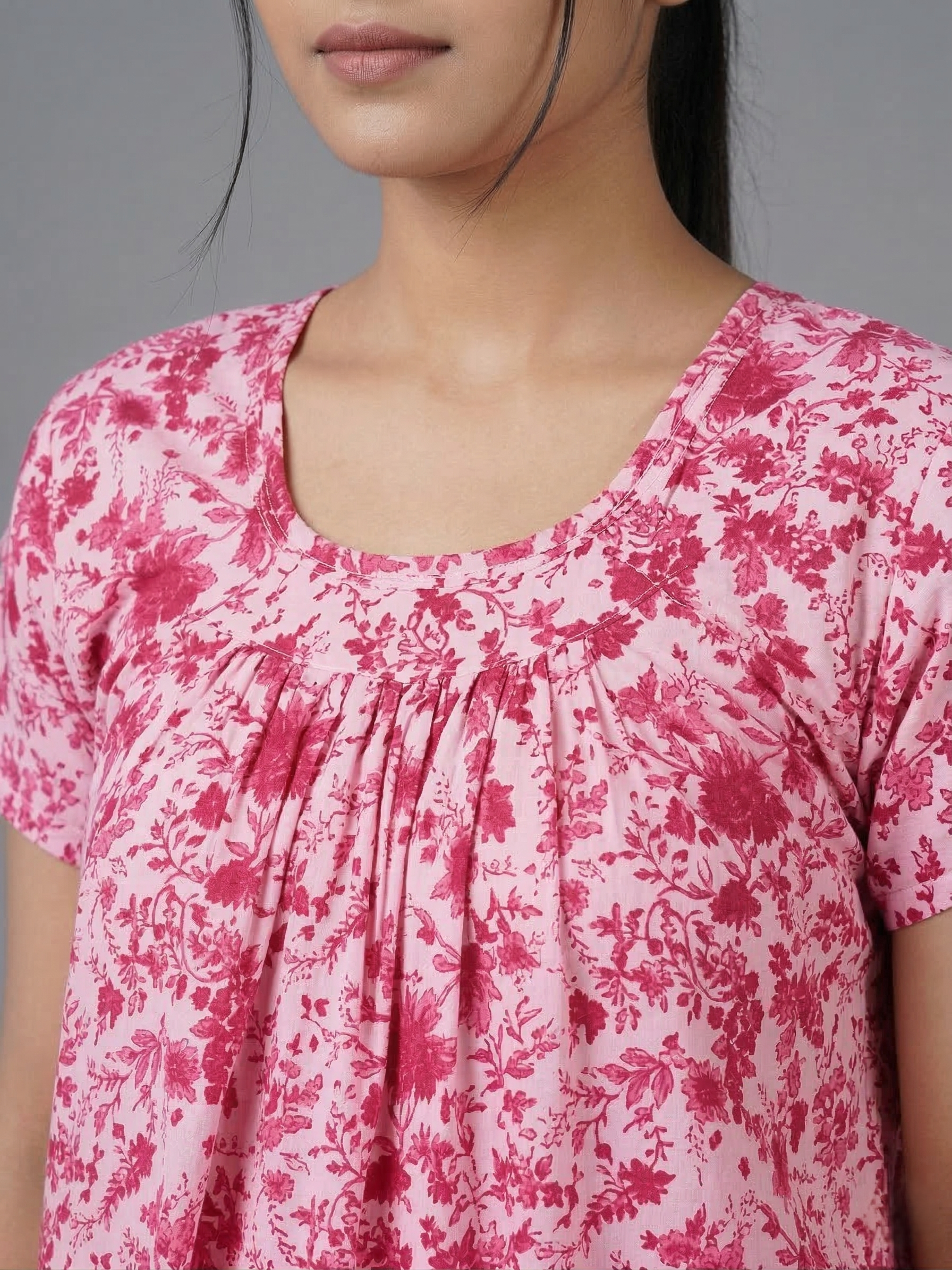 Pink Pure Cotton Nighty | Free Size | Limited Edition Design | Print 12