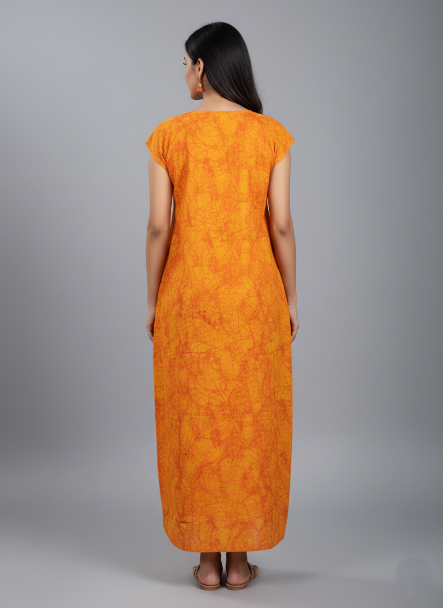 Daily Comfort Ankle-Length Cotton Nighty – Orange Floral Print 14