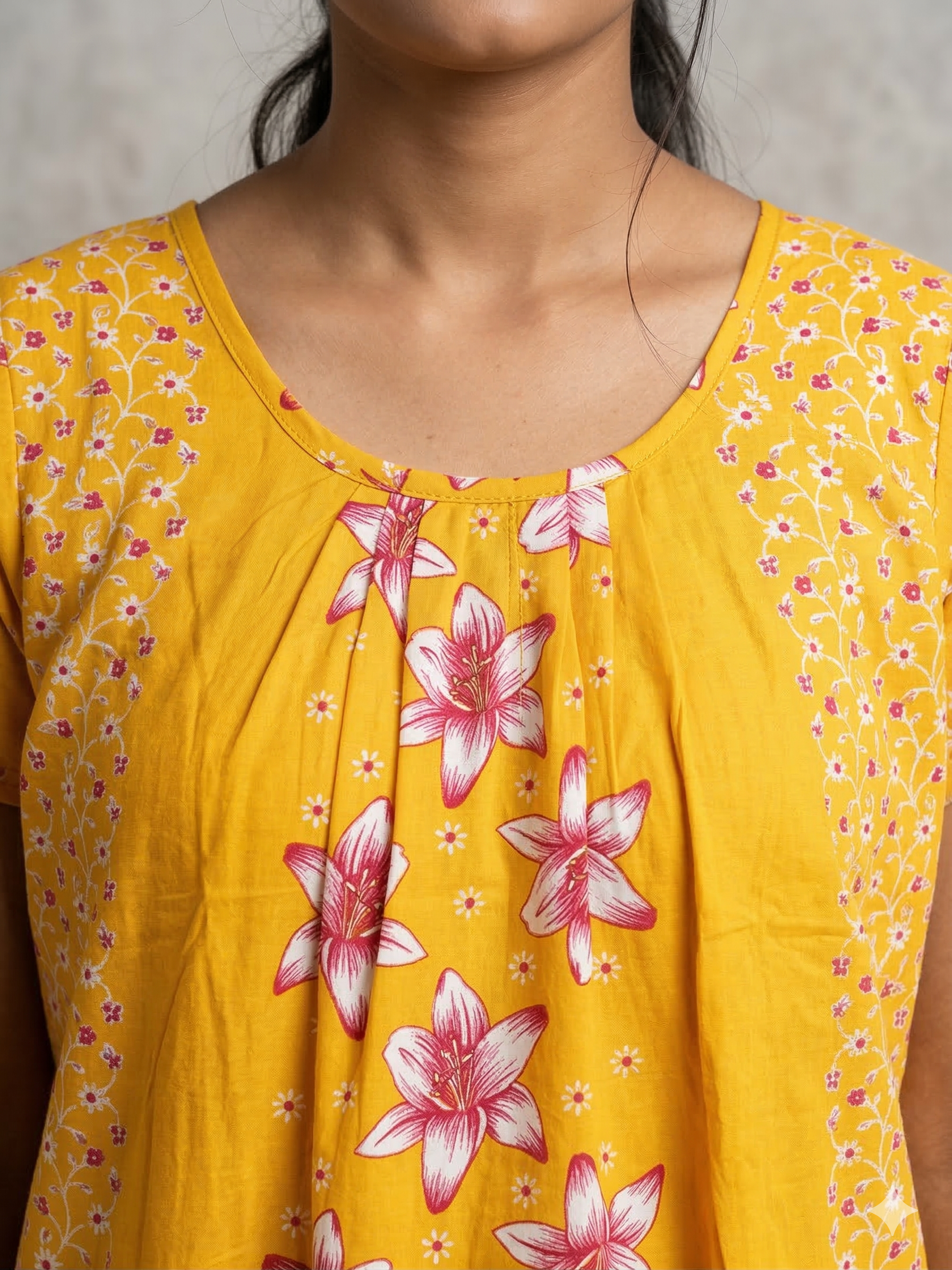Yellow Pure Cotton Nighty | Free Size | Limited Edition Design | Print 1
