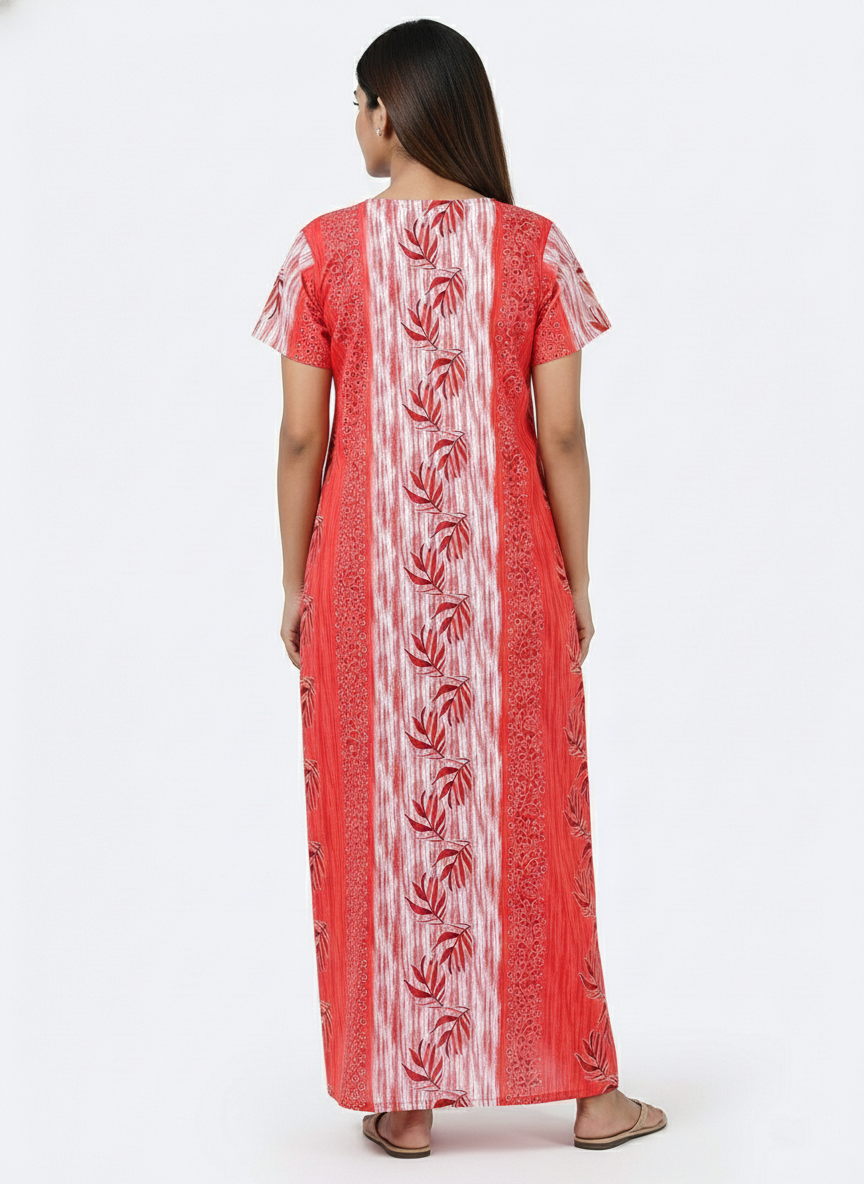 Daily Comfort Ankle-Length Cotton Nighty – Red Floral Print 26