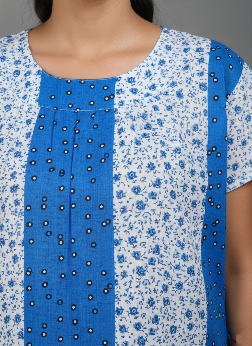 Daily Comfort Ankle-Length Cotton Nighty – Sky Blue Floral Print 9