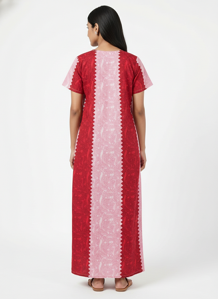 Daily Comfort Ankle-Length Cotton Nighty – Red Floral Print 24