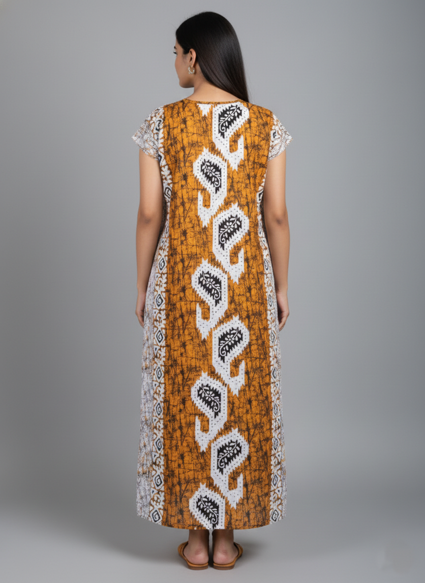 Daily Comfort Ankle-Length Cotton Nighty – Orange Floral Print 15