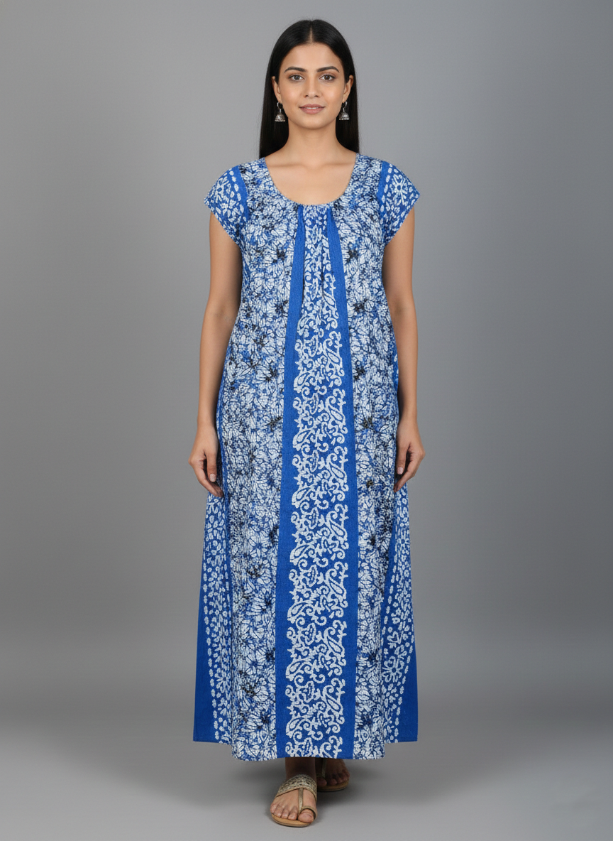 Daily Comfort Ankle-Length Cotton Nighty – Sky Blue Floral Print 5