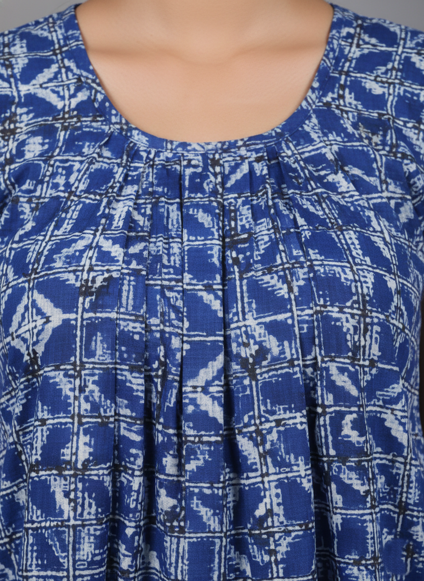 Daily Comfort Ankle-Length Cotton Nighty – Blue Floral Print 4