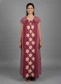 Daily Comfort Ankle-Length Cotton Nighty – Maroon Floral Print 8