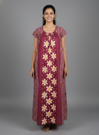 Daily Comfort Ankle-Length Cotton Nighty – Maroon Floral Print 8