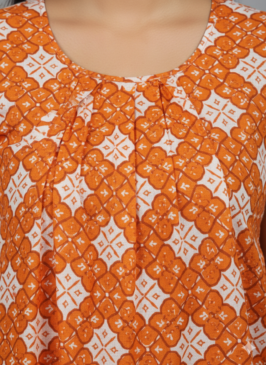 Daily Comfort Ankle-Length Cotton Nighty – Orange Floral Print 12