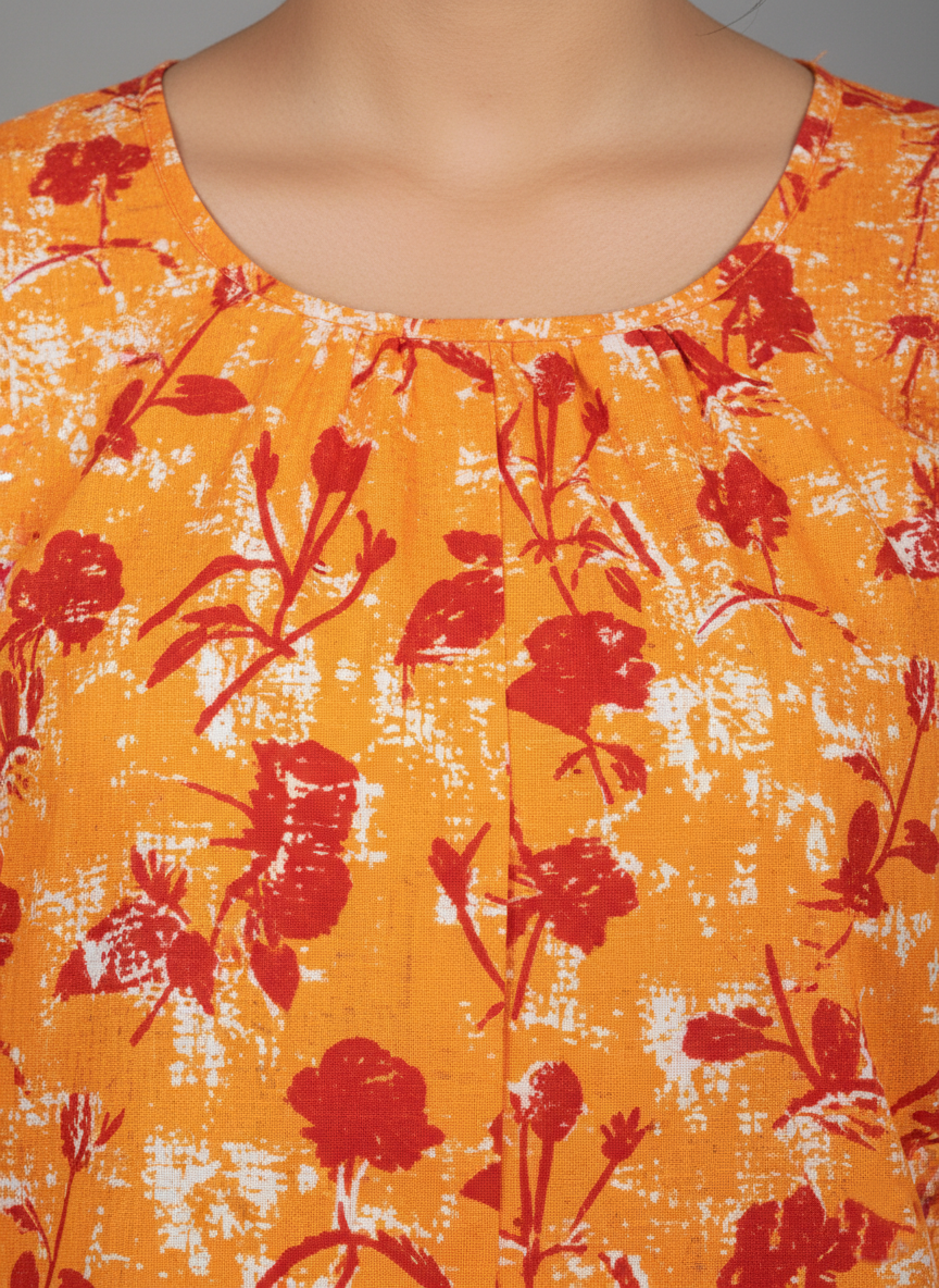 Daily Comfort Ankle-Length Cotton Nighty – Orange Floral Print 18
