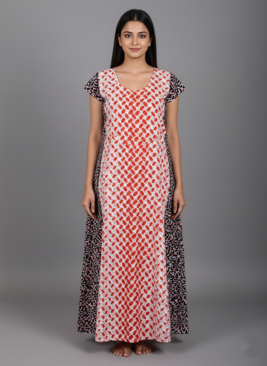 Daily Comfort Ankle-Length Cotton Nighty – Orange Floral Print 20