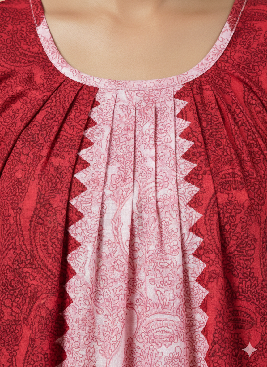 Daily Comfort Ankle-Length Cotton Nighty – Red Floral Print 24