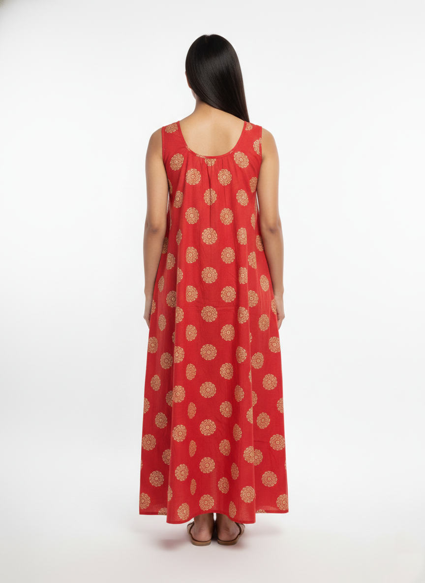 Daily Comfort Ankle-Length Cotton Nighty – Red Floral Print 28