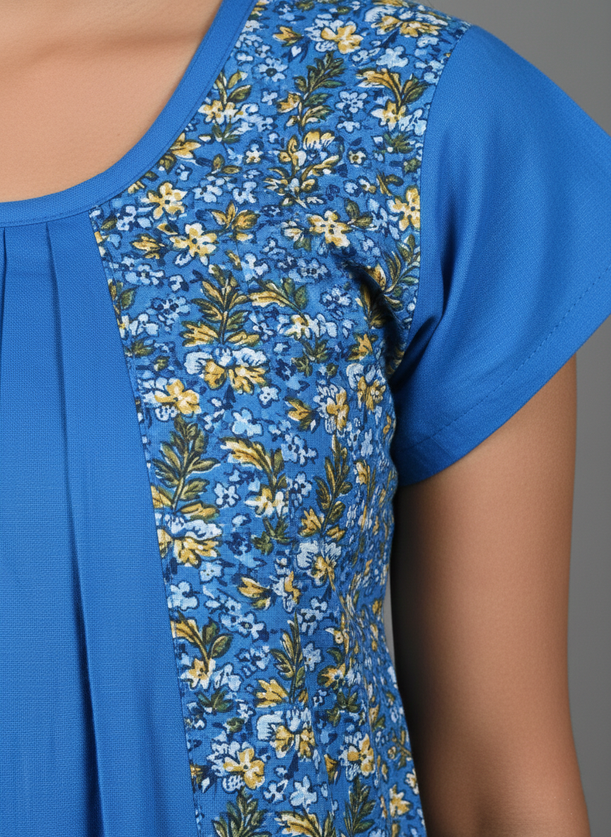 Daily Comfort Ankle-Length Cotton Nighty – Blue Floral Print 7