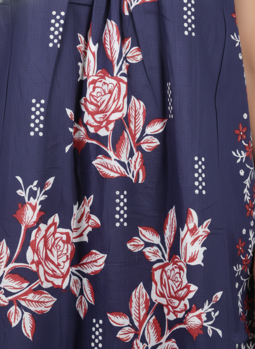 Daily Comfort Ankle-Length Cotton Nighty – Blue Floral Print 6