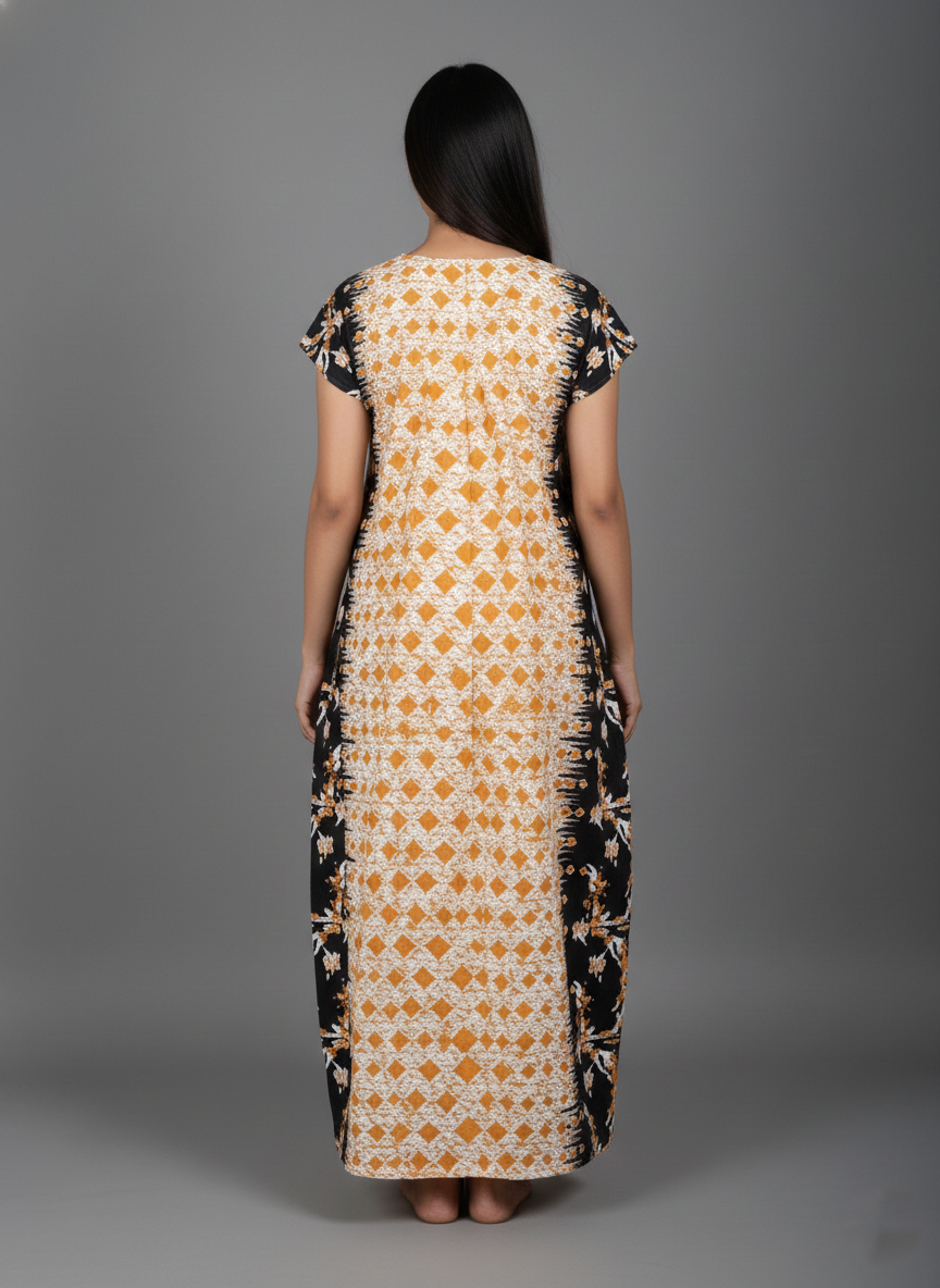 Daily Comfort Ankle-Length Cotton Nighty – Orange Floral Print 19