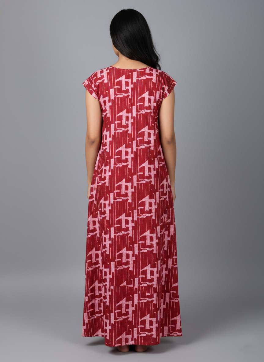 Daily Comfort Ankle-Length Cotton Nighty – Red Floral Print 39