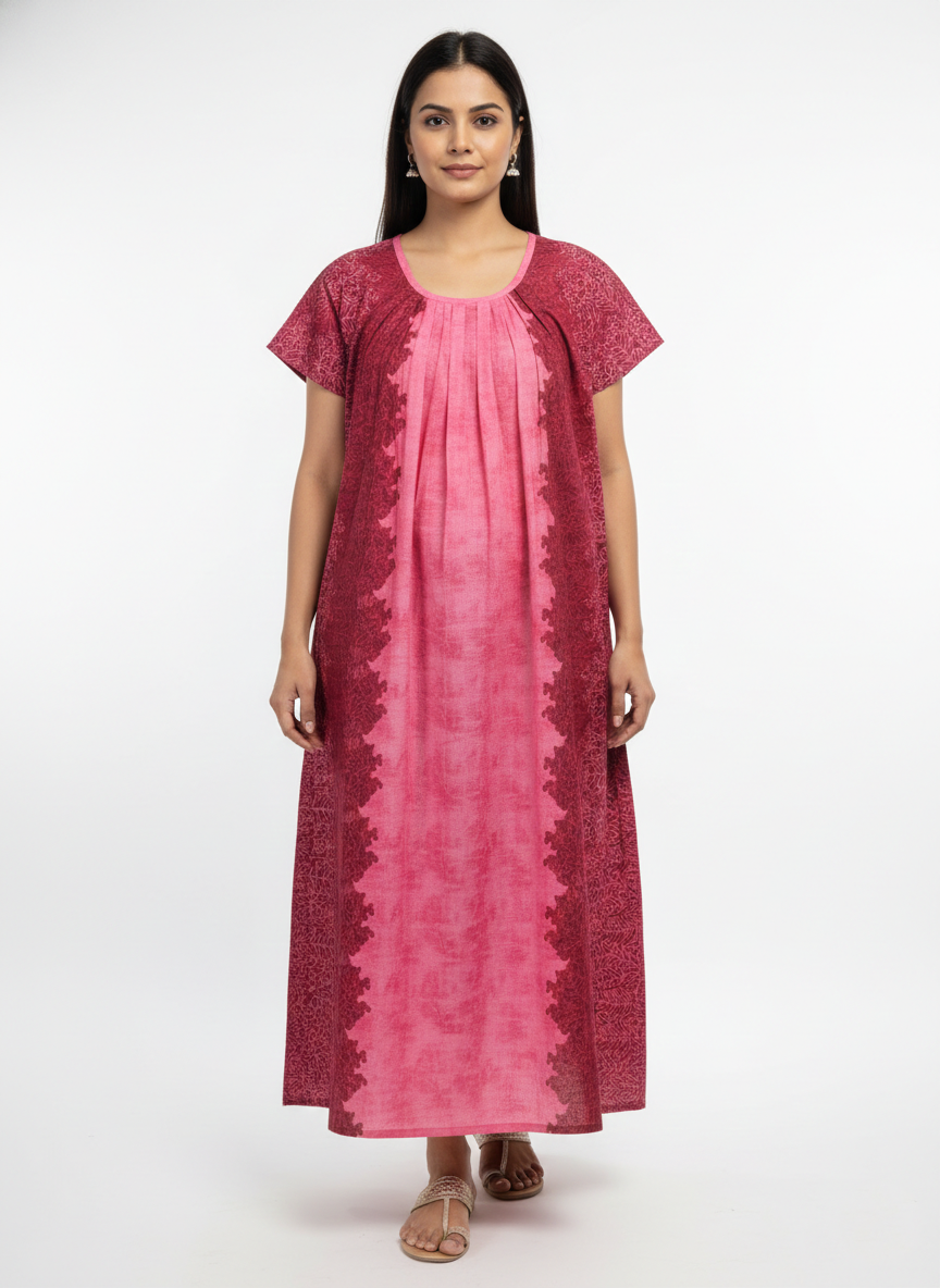 Daily Comfort Ankle-Length Cotton Nighty – Red Floral Print 23