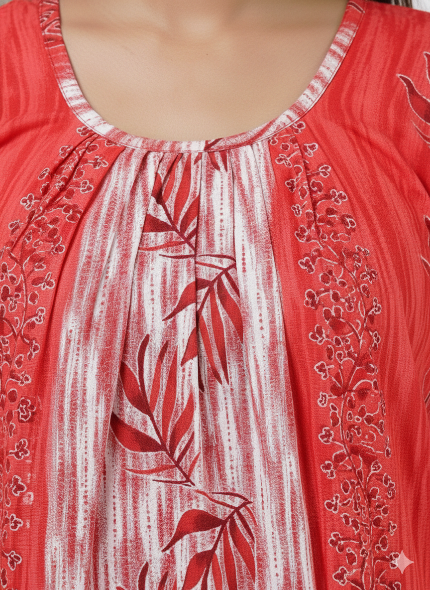 Daily Comfort Ankle-Length Cotton Nighty – Red Floral Print 26