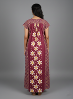 Daily Comfort Ankle-Length Cotton Nighty – Maroon Floral Print 8