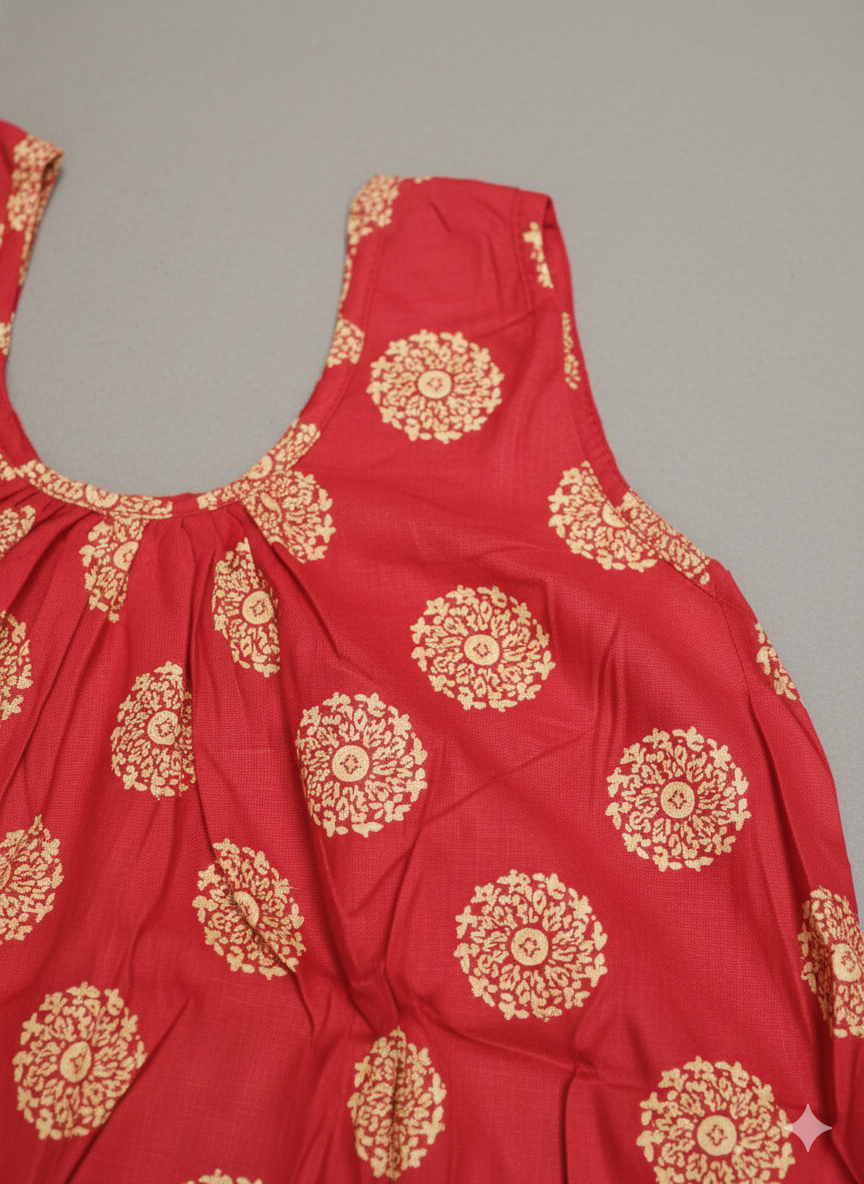 Daily Comfort Ankle-Length Cotton Nighty – Red Floral Print 28