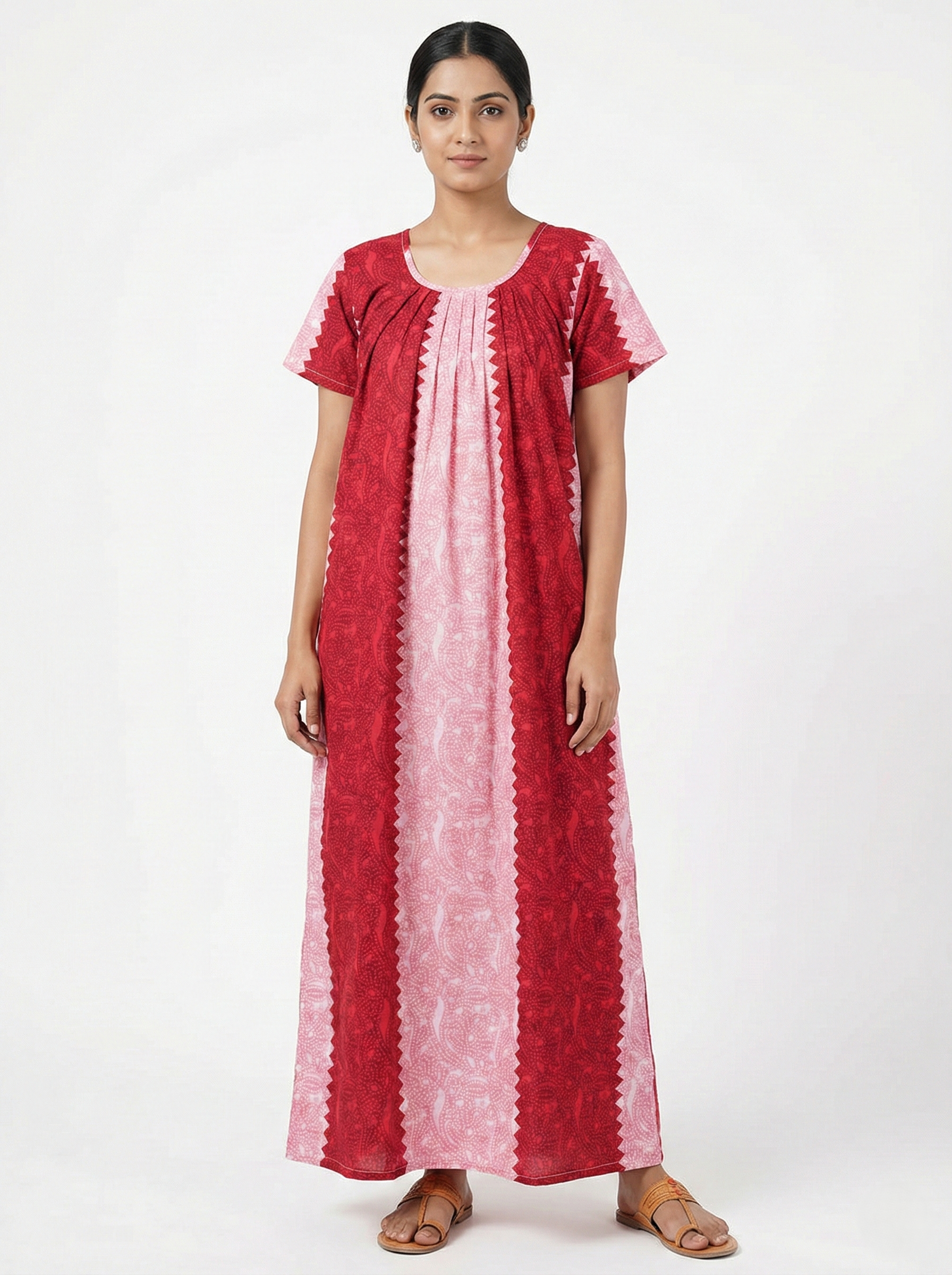 Daily Comfort Ankle-Length Cotton Nighty – Red Floral Print 24