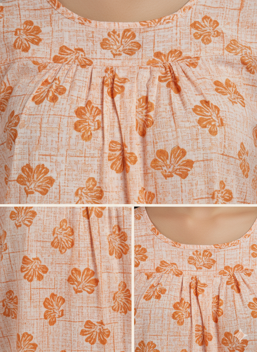 Daily Comfort Ankle-Length Cotton Nighty – Orange Floral Print 11