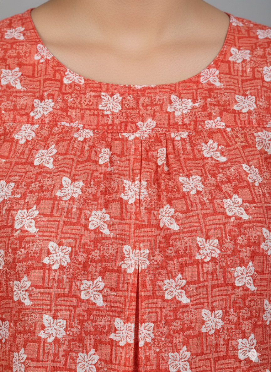 Daily Comfort Ankle-Length Cotton Nighty – Orange Floral Print 17