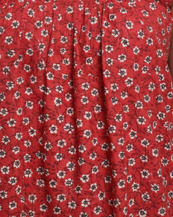 Daily Comfort Ankle-Length Cotton Nighty – Red Floral Print 34